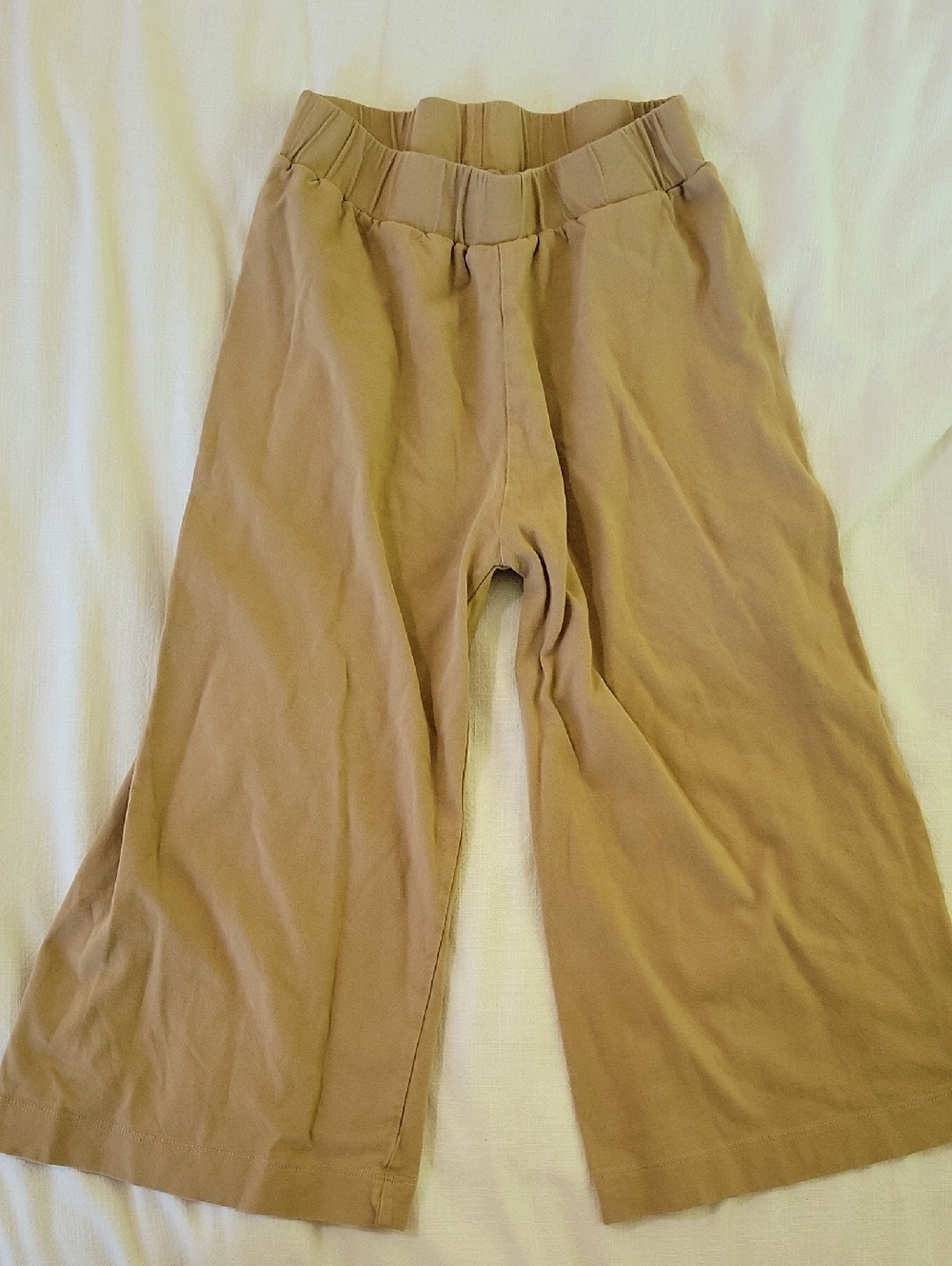 Kids Tan Wide-Leg Pull-On Pants with Elastic Waist